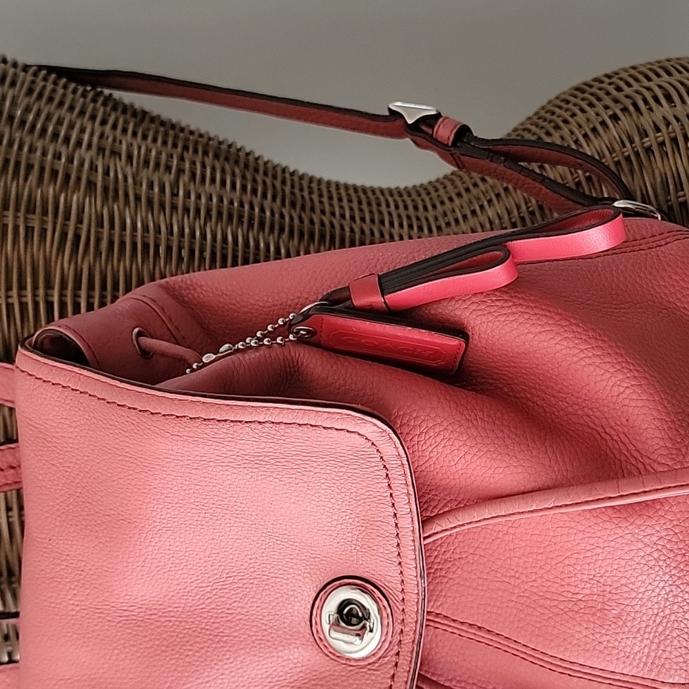 Coach Park Coral Pebbled Leather Turnlock Drawstring Closure Backpack - Picture 3 of 15